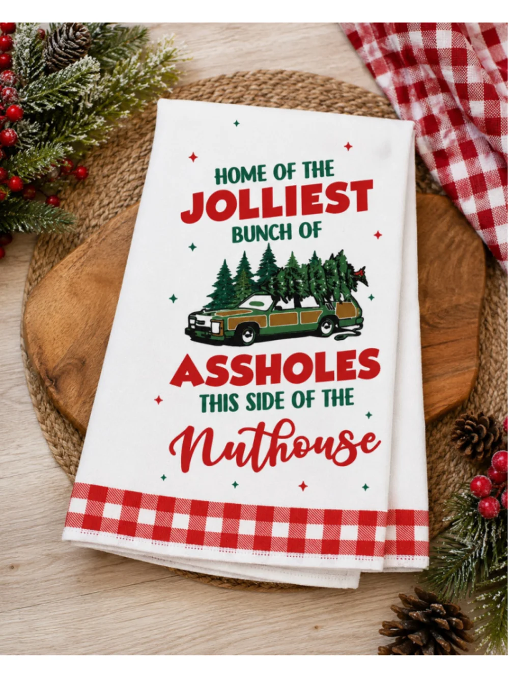 Funny Christmas Vacation Kitchen Towel Jolliest Bunch of Assholes Holiday Dish T